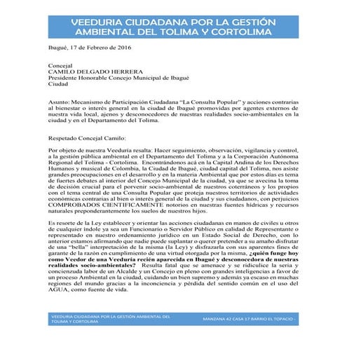 Veeduria Ciudadana por la Gestión Ambiental del Tolima y Cortolima