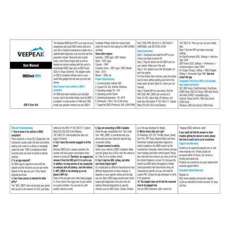 VeePeak Mini WiFi OBD2 User Guide