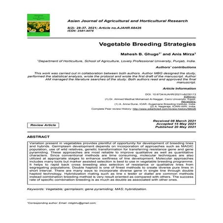 Vegetable breeding strategies -Dr. Mahesh Ghuge