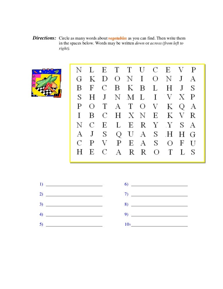 vegetable word search