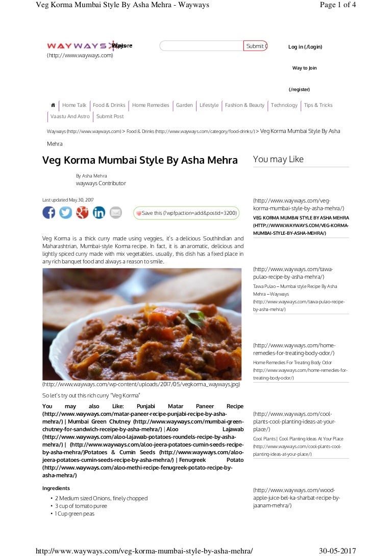 Veg korma recipe