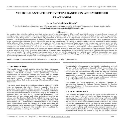 Vehicle anti theft system based on an embedded platform