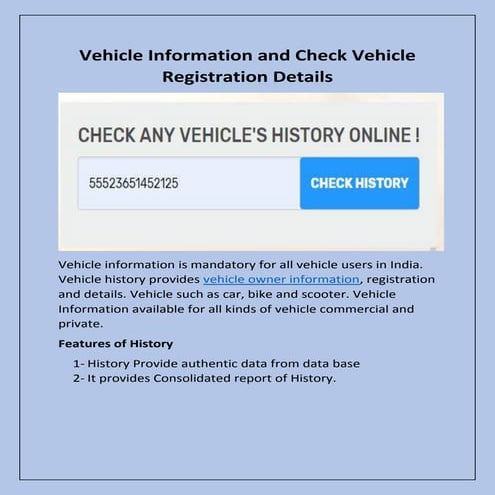 Check Vehicle Registration & History Details in India | PDF