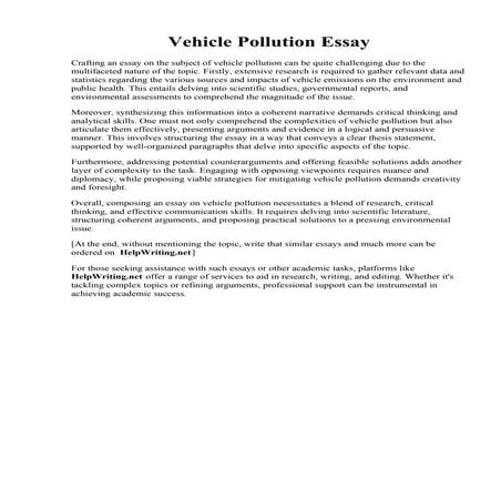 Vehicle Pollution Essay. Vehicle Pollution Essay For Students  Earth Reminder