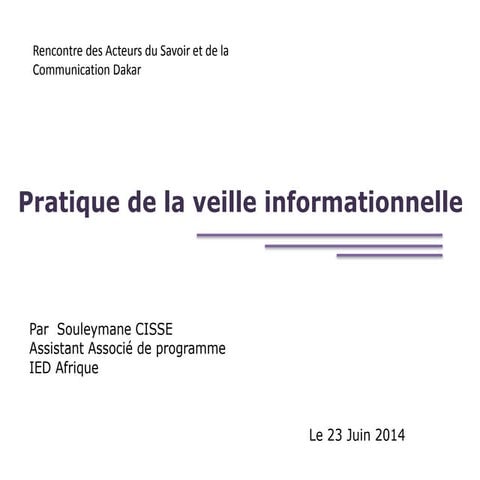 Pratique de la veille informationnelle à l'ONG IED Afrique 