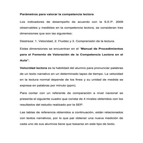 Velocidad de lectura y fluidez y comprension 2009