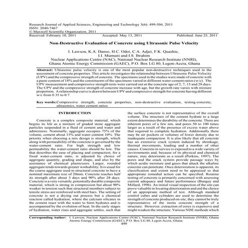 Non-Destructive Evaluation of Concrete using Geophysical Velocity Measurements