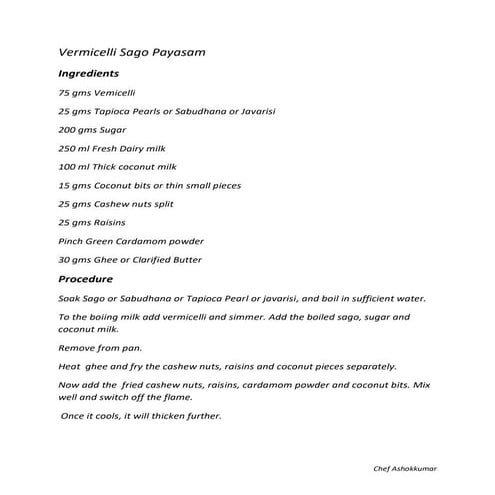 Vemicelli sago payasam