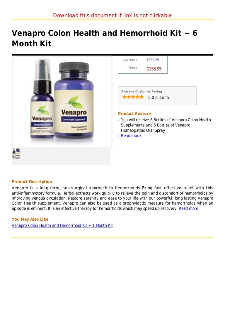 Venapro colon health and hemorrhoid kit 6 month kit