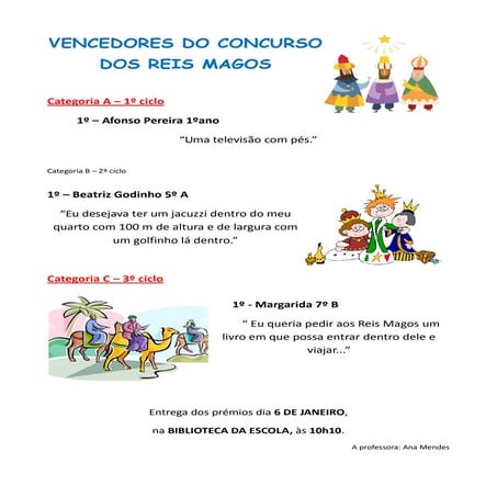 Vencedores do concurso dos reis magos
