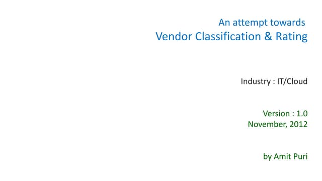 Vendor classification & rating