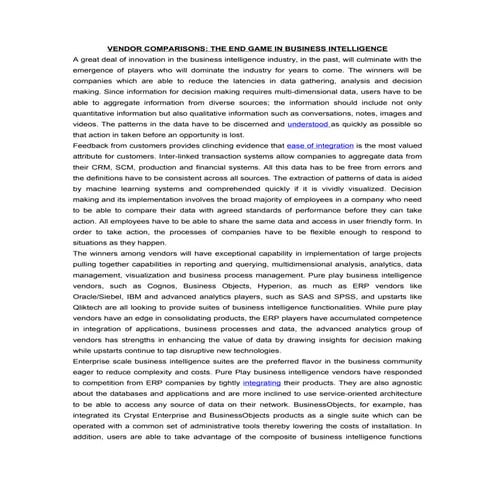 Vendor comparisons: the end game in business intelligence