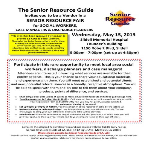 Vendor flyer for senior resource fair.slidell memorial. 2013