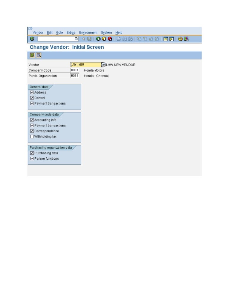 SAP Vendor master An Example