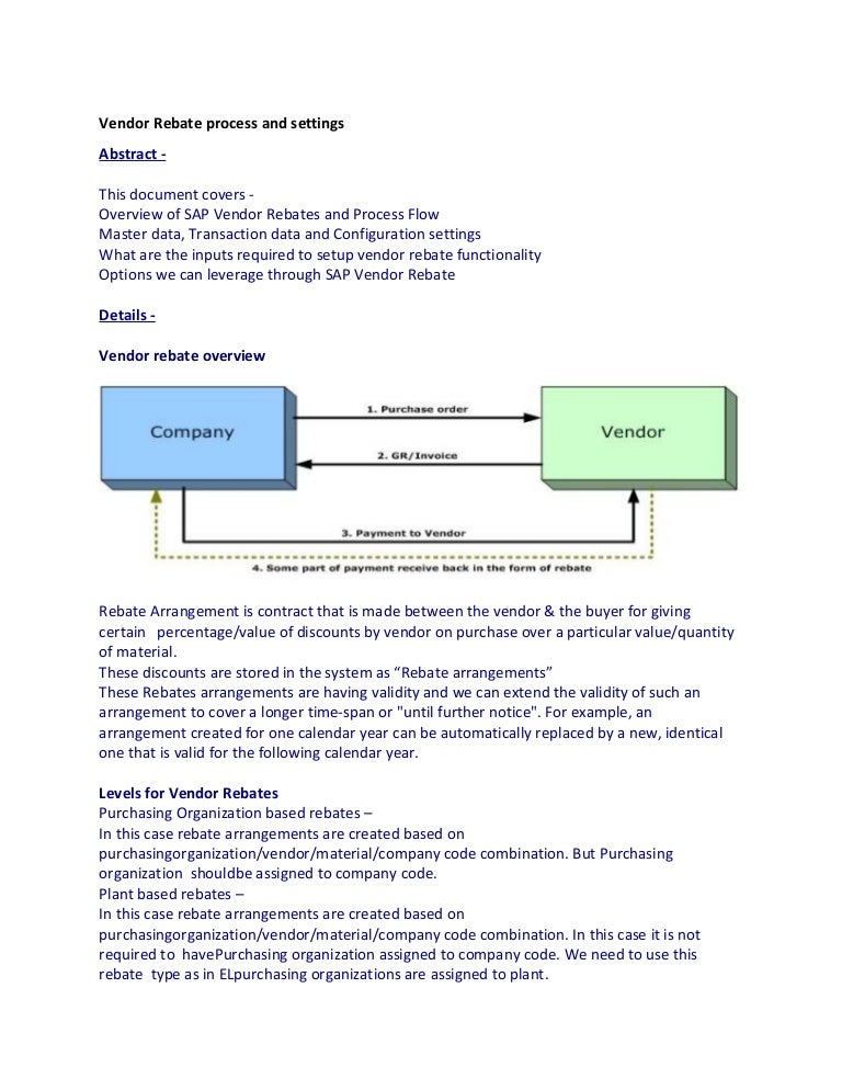 Vendor rebate process and settings