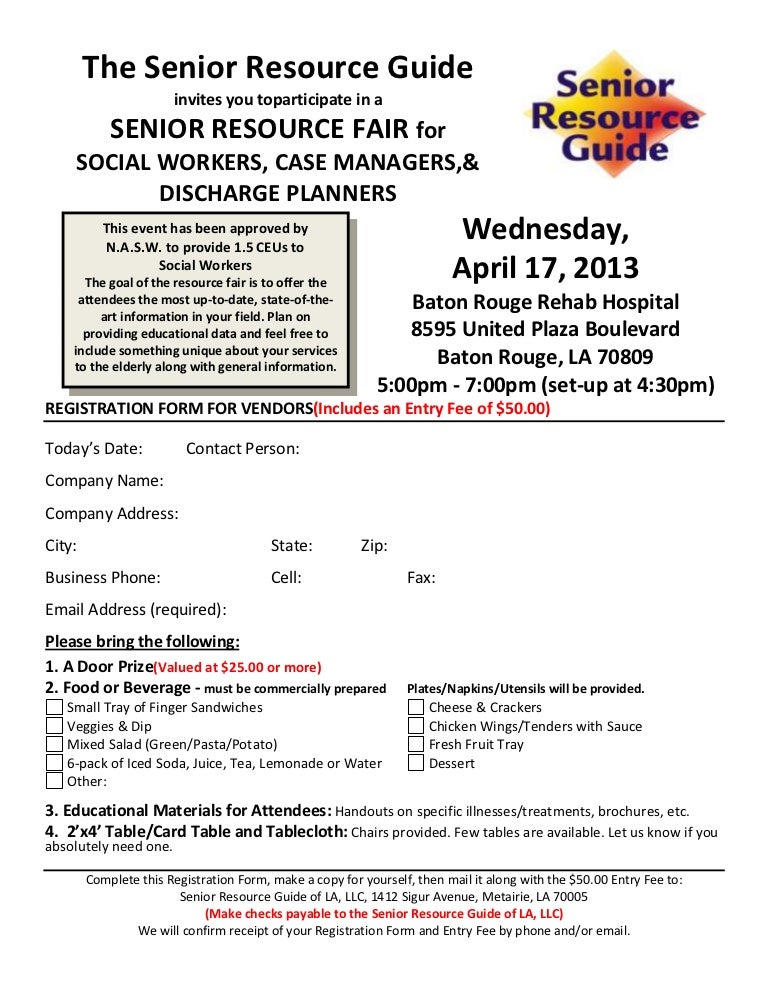 vendor registration form for senior resource fair br rehab form br