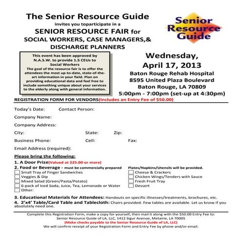Vendor registration form for senior resource fair   br rehab