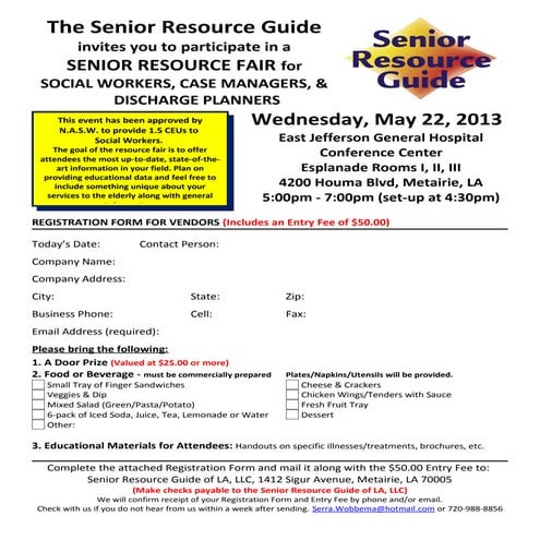 Vendor registration form for senior resource fair   ejgh