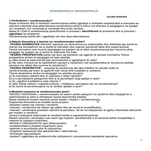 Vendimmarrja Menaxheriale- pyetje dhe pergjegjje