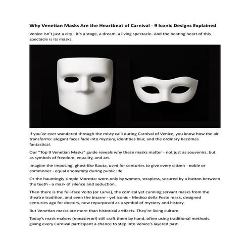 Why Venetian Masks Are the Heartbeat of Carnival - 9 Iconic Designs Explained