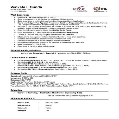 Venkat Gunda - ITIL SO & ISTQB