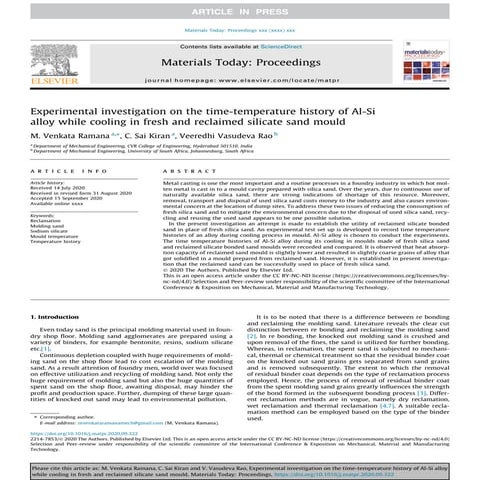 Experimental investigation on the time-temperature history of Al-Si alloy whi...