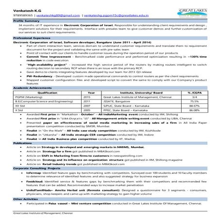 Venkatesh kg great lakes institute of management+resume
