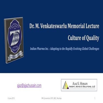 Dr Venkateswarlu Memorial Lecture 2015