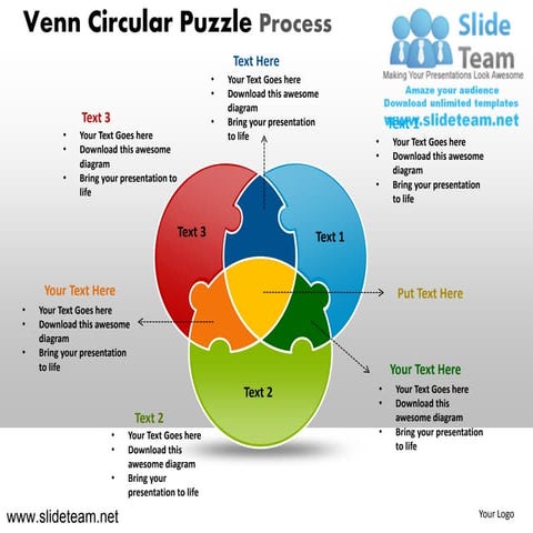 Venn cycle circular round jigsaw maze piece puzzle strategy powerpoint slides.