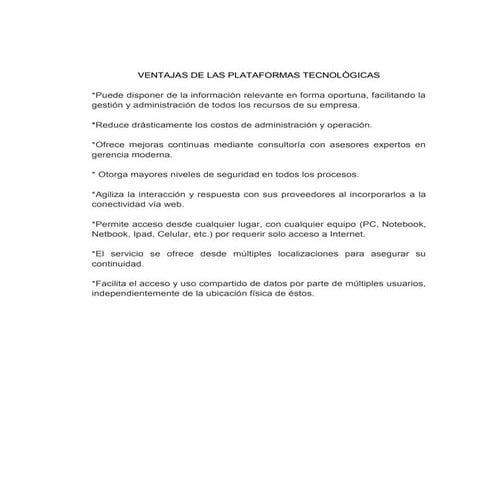 Ventajas de las Plataformas Tecnològicas