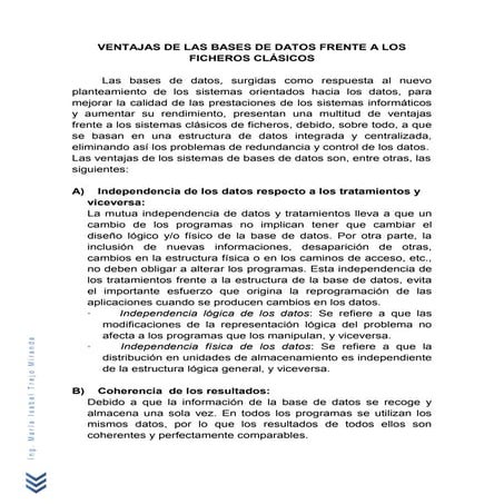 Ventajas y desventajas de las bases de datos frente a los archivos | PDF