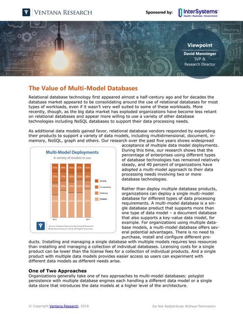 The valule of Multi-model Databases