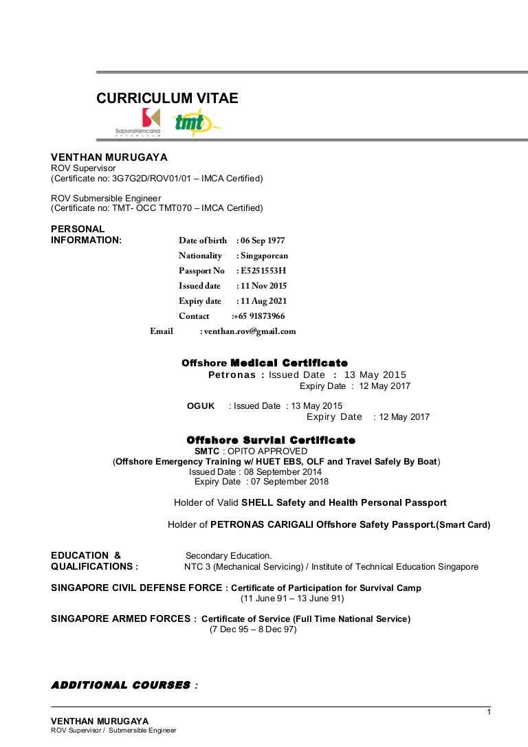 Venthan cv rov supervisor submersible engineertmt