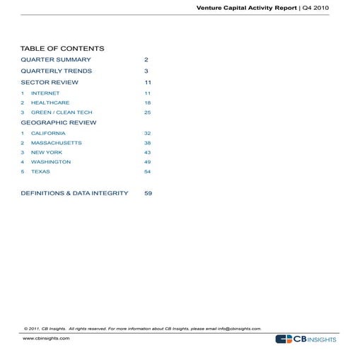Venture capital activity report q4 2010