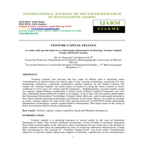 A Comprehensive Study on Venture Capital Investments in India | PDF