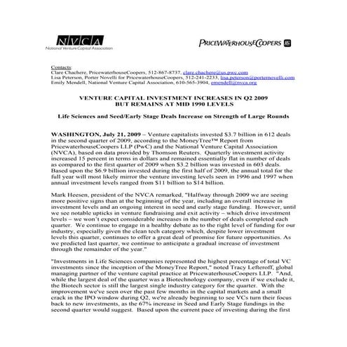 Venture Capital Investment Report Q2 2009