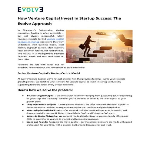 How Venture Capital Invest in Startup Success: The Evolve Approach | PDF
