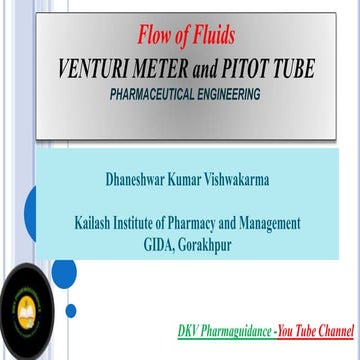 Flow of Fluids, VENTURI METER and PITOT TUBE