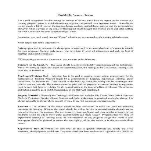 Venue checklist   for trainers