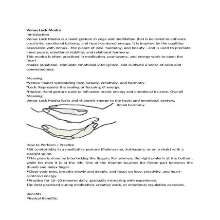 Venus Lock Mudra-Venus: Planet symbolizing love, beauty, creativity, and harmony.