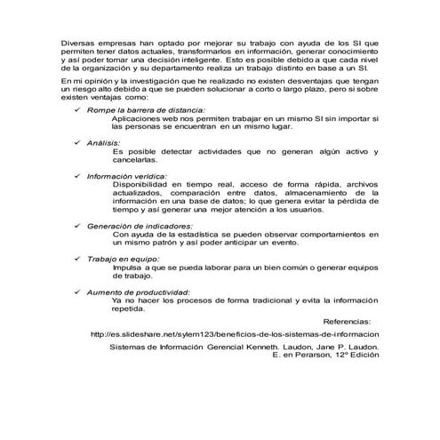 Ventajas y Desventajas de los Sistemas de Información