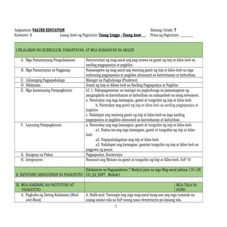 Values Education Quarter1 Week1 Day1 Docx