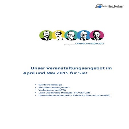 Unser Veranstaltungsangebot im April und Mai 2015 für Sie!