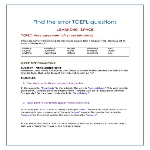 Verb agreement after certain words | PDF