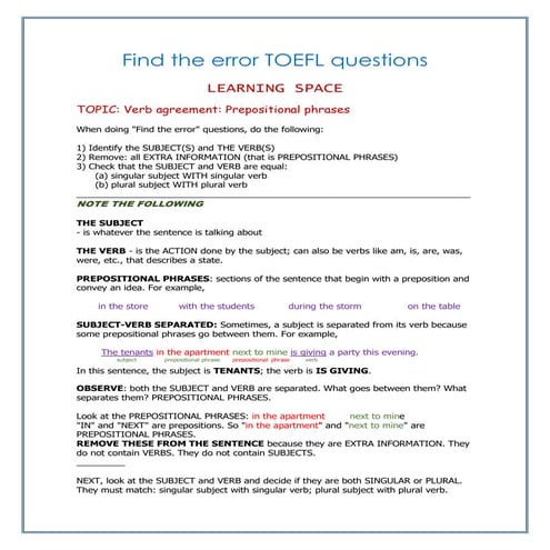 Verb agreement   prepositional phrases