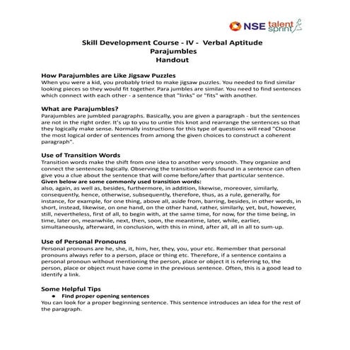 Verbal Aptitude Notes - Internal secoond | PDF