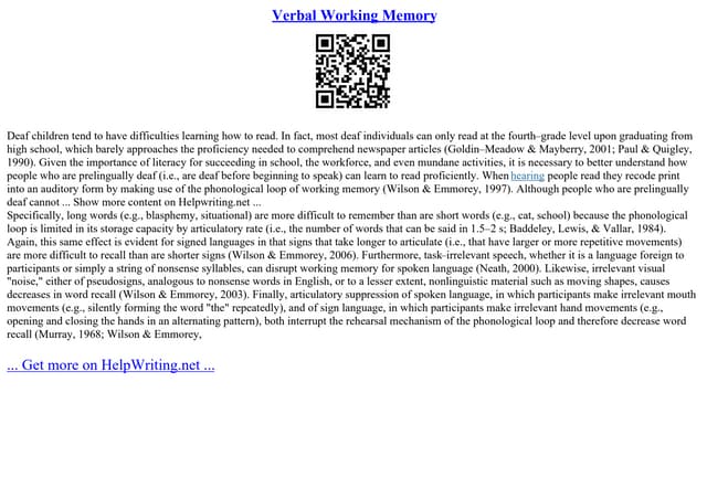 Verbal Working Memory Ppt Verbal Working Memory Ppt