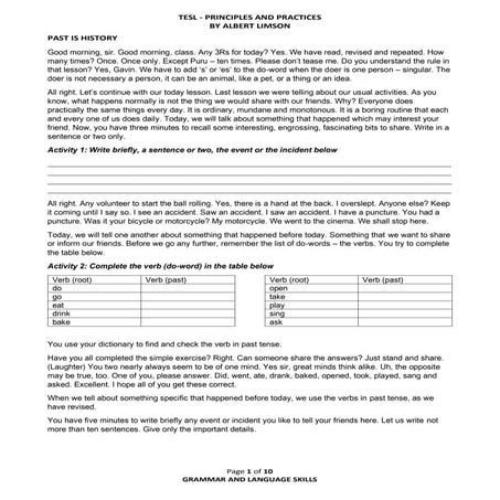 Verb grammar lesson past simple teachers and students