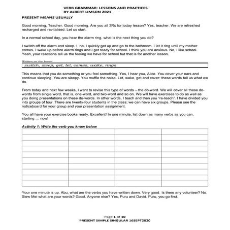 Verb grammar lesson present simple teachers and students