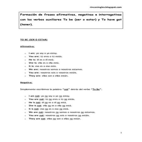 formación de frases afirmativas, negativas e interrogativas con verbos auxili...